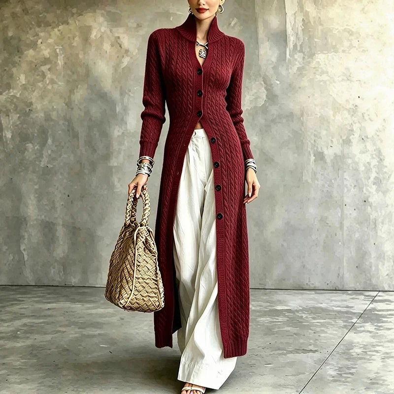 Queenie - Cable-Knit Long Cardigan