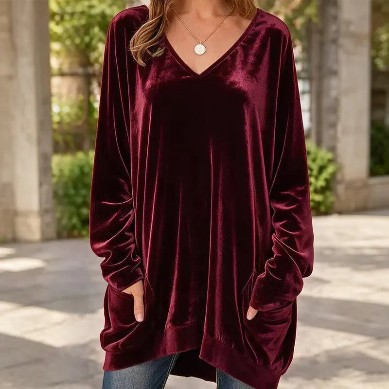 Bellanique - Relaxed Velvet V-Neck Tunic