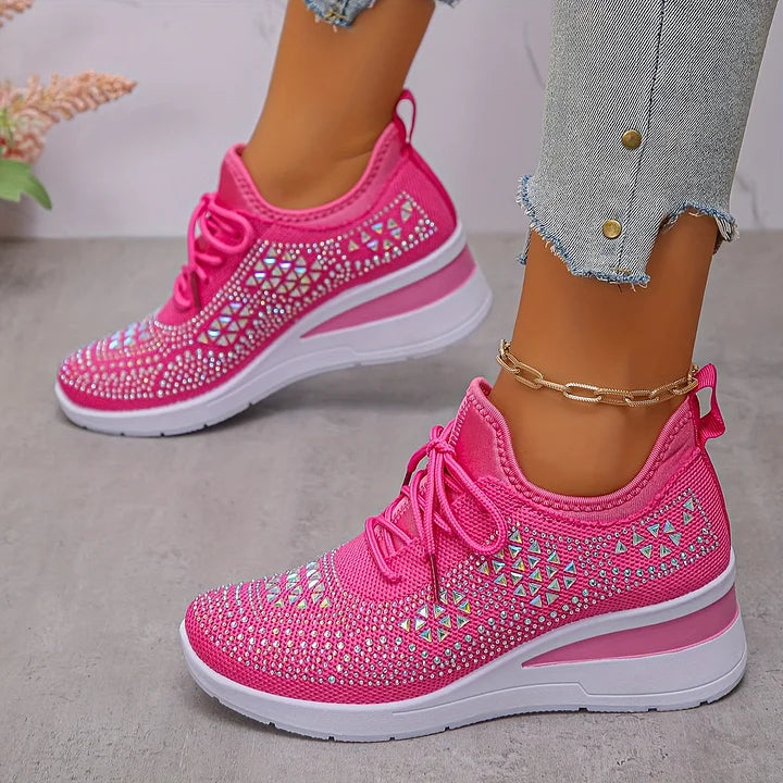 Lilia - Rhinestone-Embellished Wedge Trainers