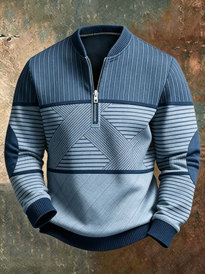 Gaelvick - Contrast Pattern Quarter Zip Sweater