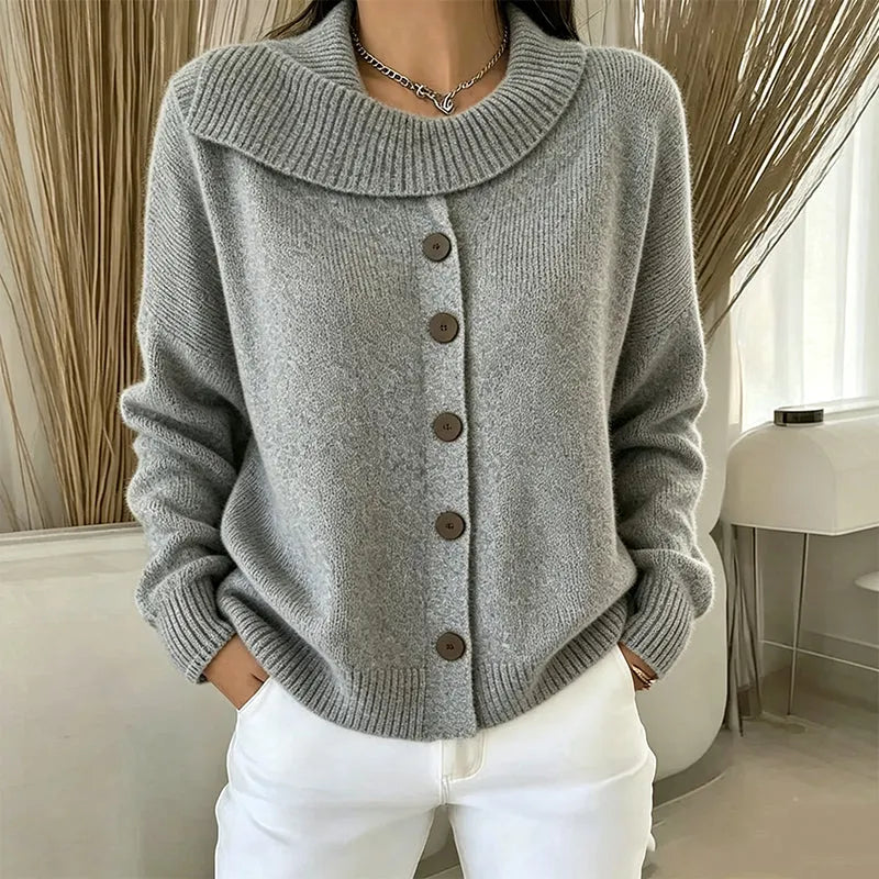 Elowette - Wide Collar Button Knit Cardigan