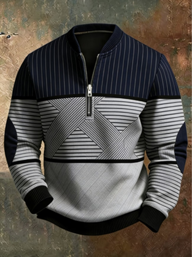 Gaelvick - Contrast Pattern Quarter Zip Sweater