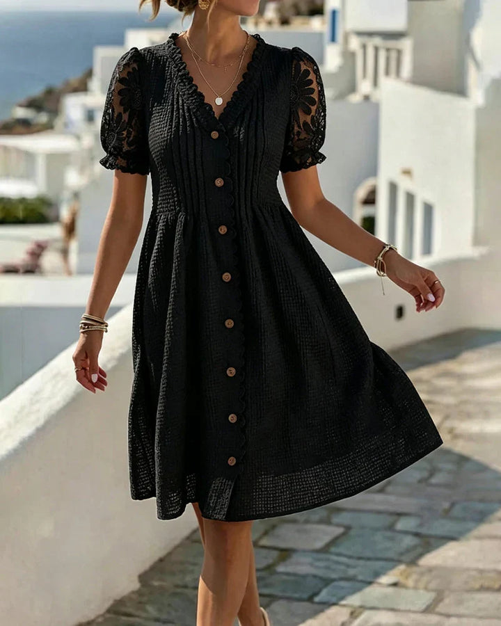 Emmara - Premium Patchwork Puff-Sleeve Dress