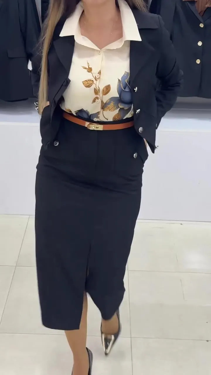 Xavina - Tailored Blazer Skirt Two Piece Set
