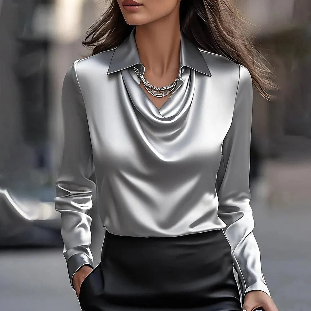 Aelin - Draped Cowl Neck Satin Blouse