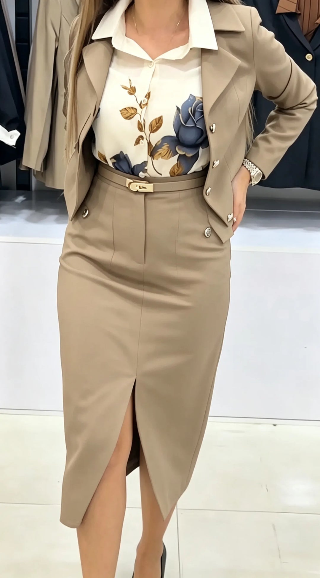 Xavina - Tailored Blazer Skirt Two Piece Set