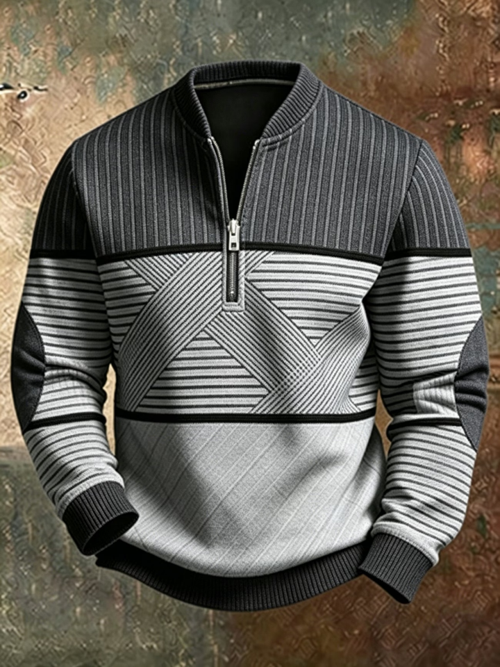 Gaelvick - Contrast Pattern Quarter Zip Sweater