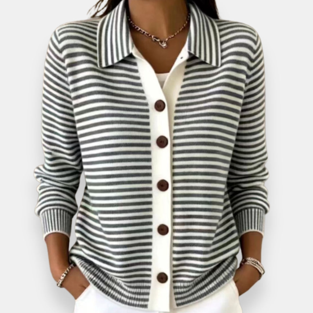 Yola - Striped Button-Front Cardigan