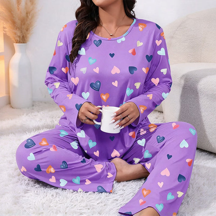Bina - Soft-Touch Long-Sleeved Heart-Print Pyjama Set