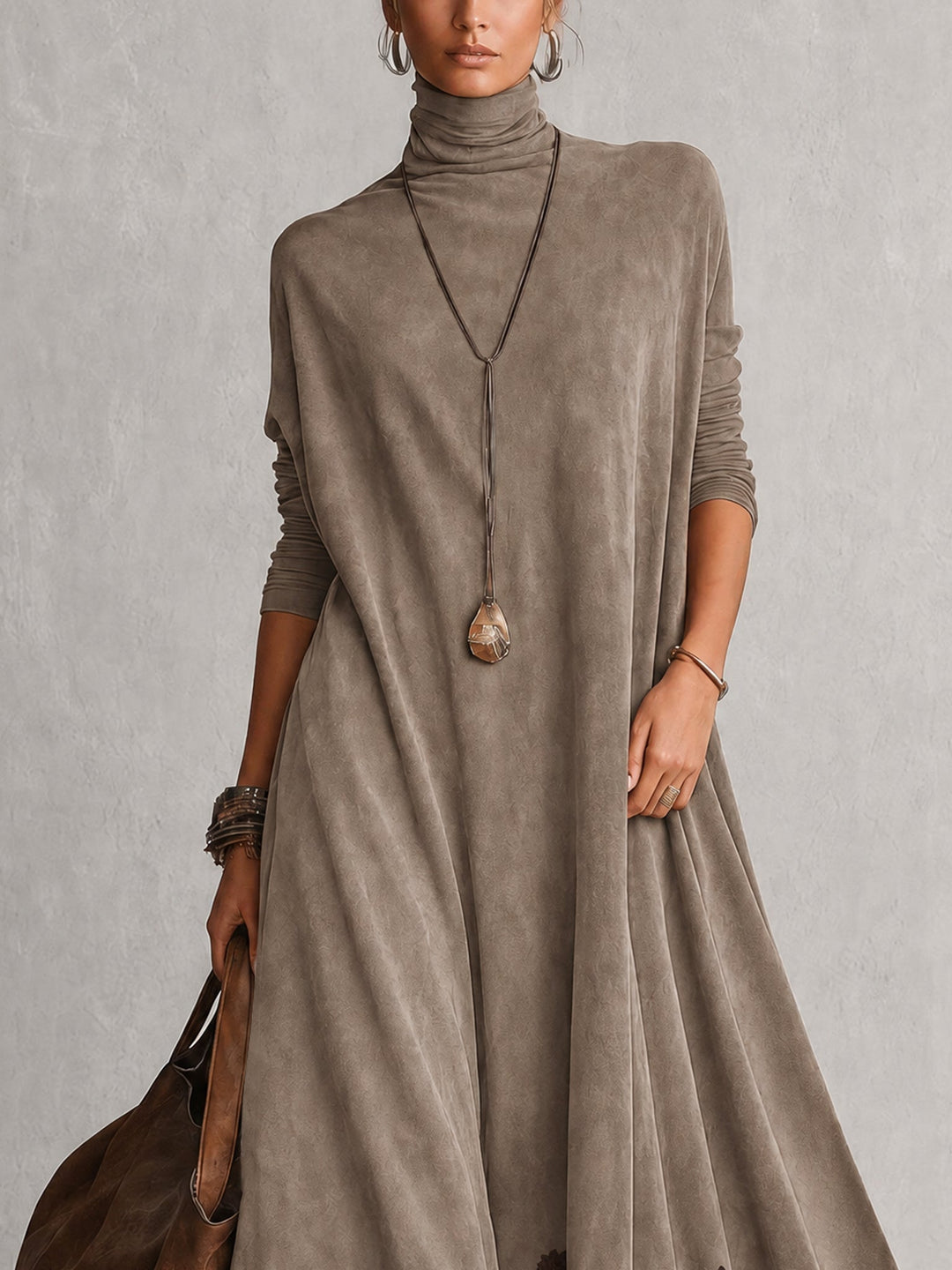 Maelis - Velvety Lace-Trim Maxi Dress