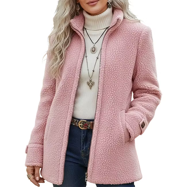 Lana - Textured Zip Front Mid Length Jacket
