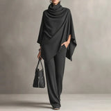 Kaelis - Draped Turtleneck Two Piece Trouser Set