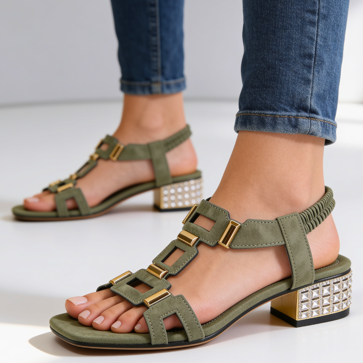 Marcella - Crystal-Embellished Block-Heel Slingback Sandals