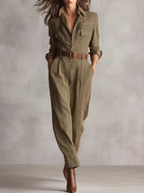Eulie - Belted Check Print Jumpsuit