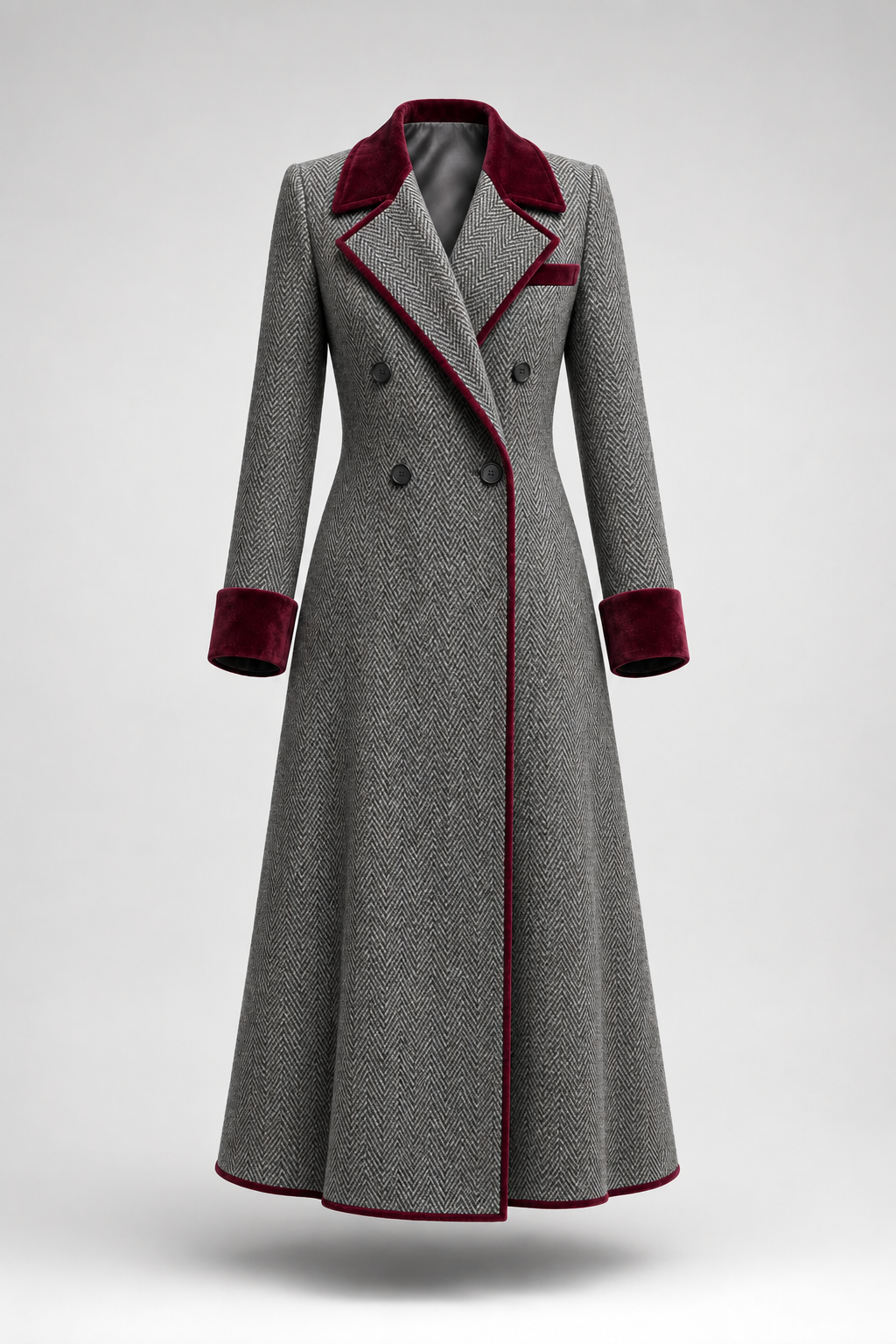 Sanna - Tailored Houndstooth Long Coat