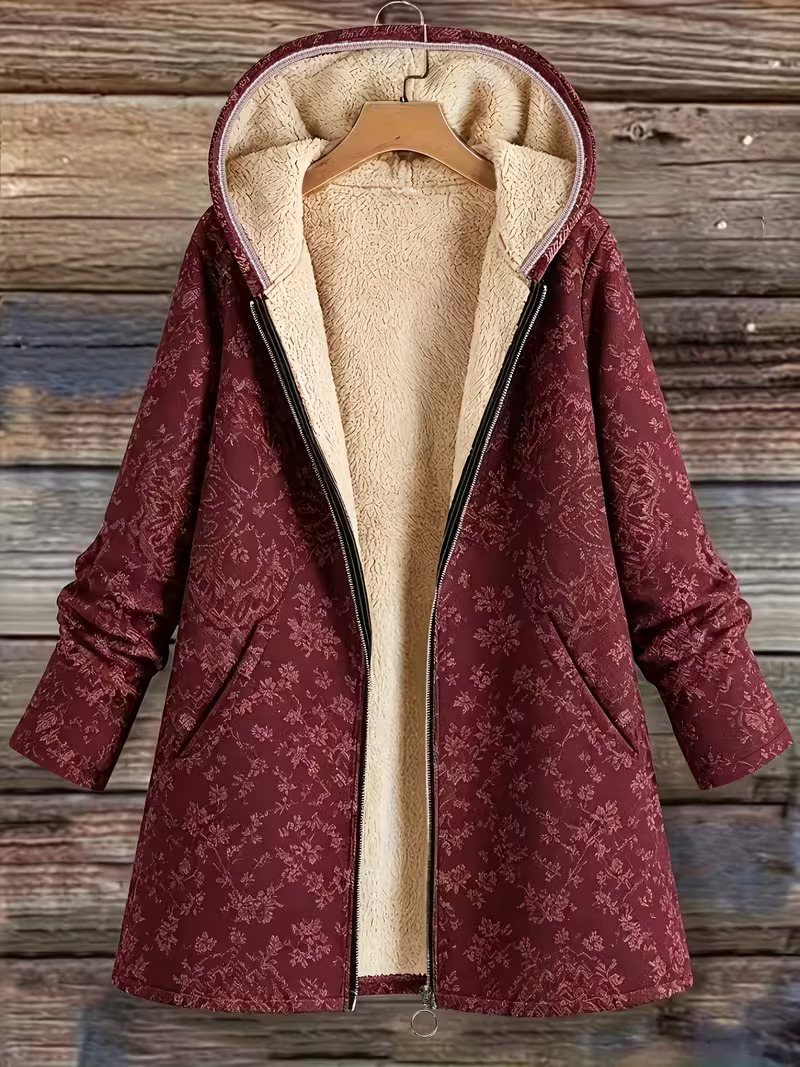 Runa - Floral Hooded Longline Coat