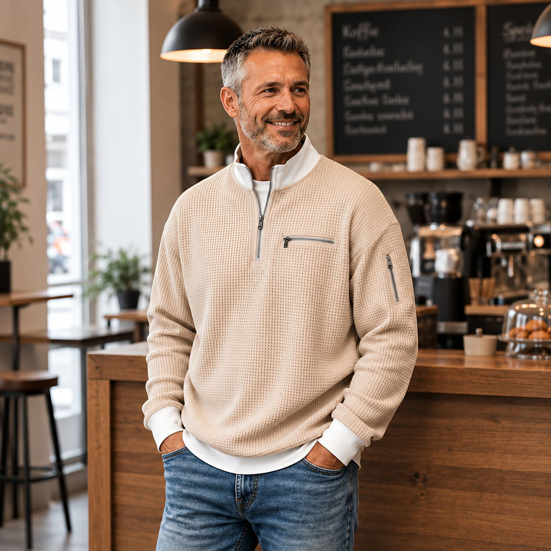 Brice - Textured Waffle Knit Quarter-Zip Sweater