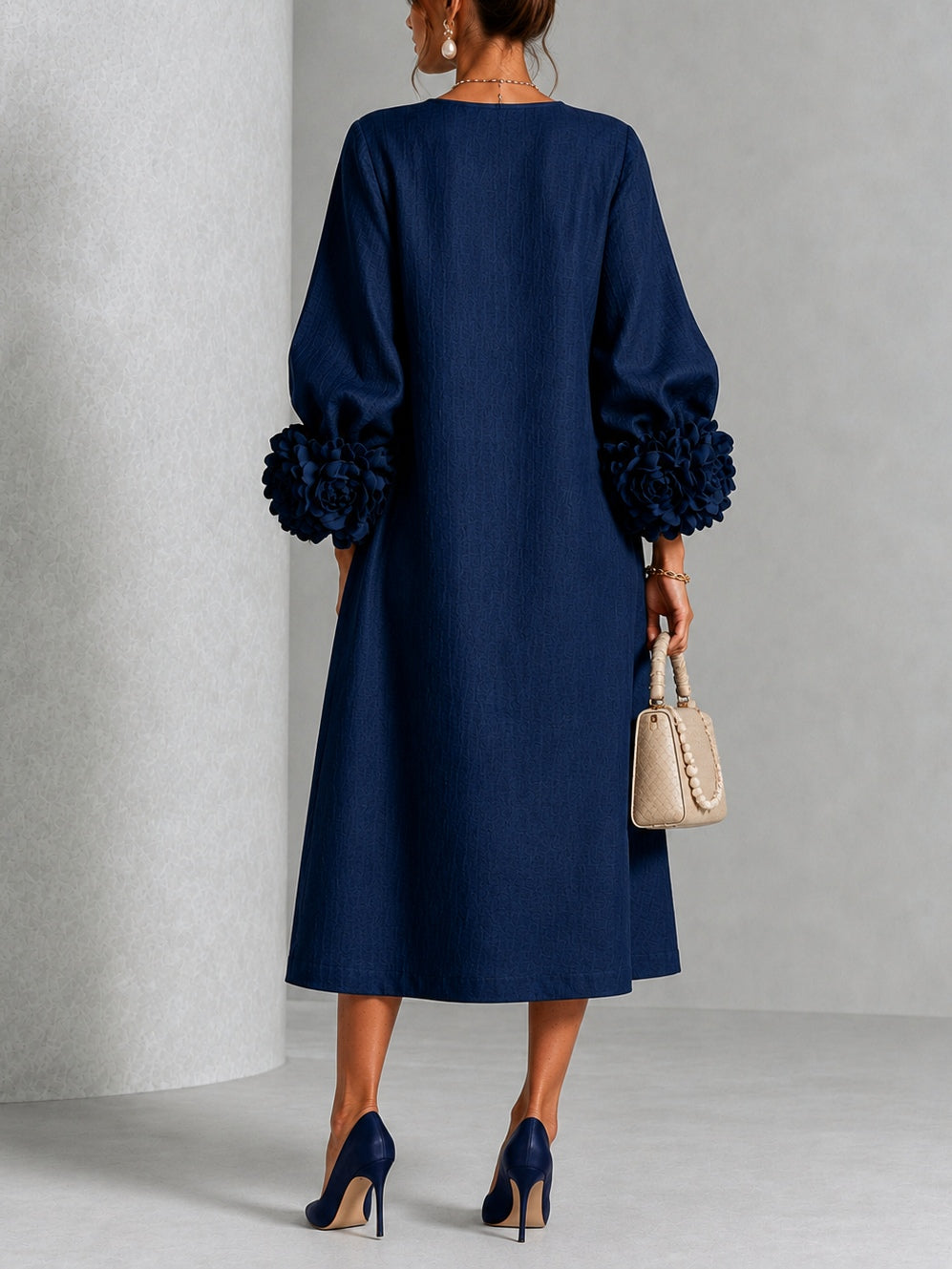 Estelora - Sculptural Floral Midi Dress