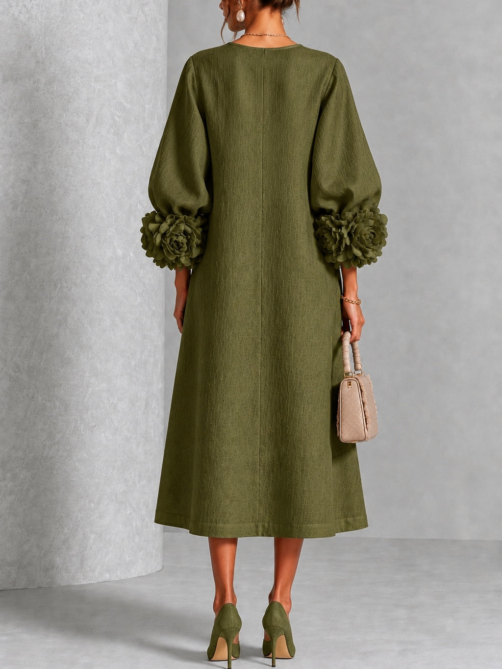 Estelora - Sculptural Floral Midi Dress
