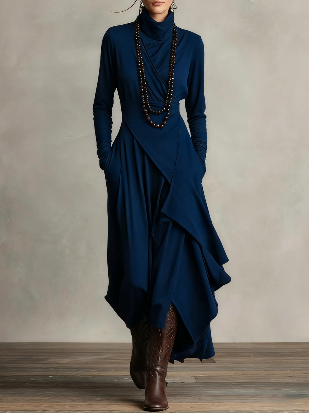 Celenora - Soft-Touch High-Collar Maxi Dress