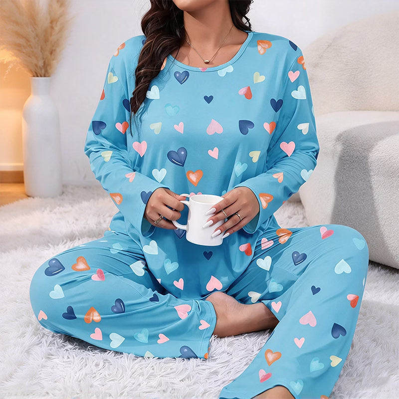 Bina - Soft-Touch Long-Sleeved Heart-Print Pyjama Set
