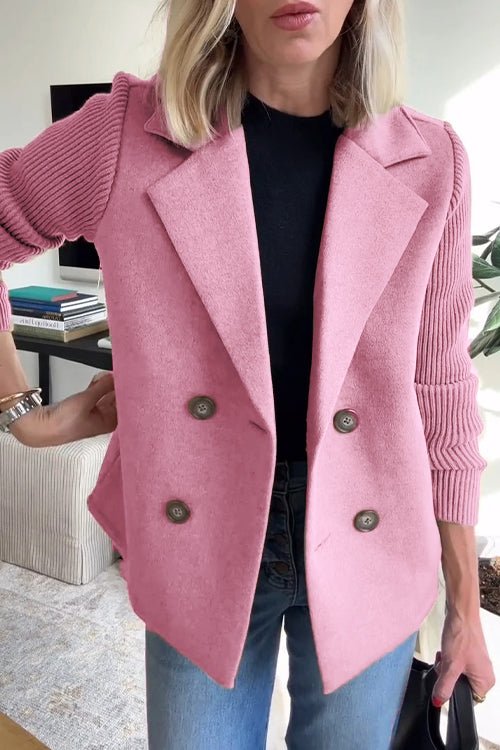Ebba - Knit-Sleeve Double-Breasted Blazer