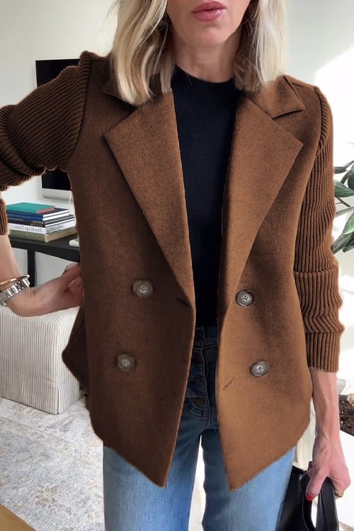 Ebba - Knit-Sleeve Double-Breasted Blazer