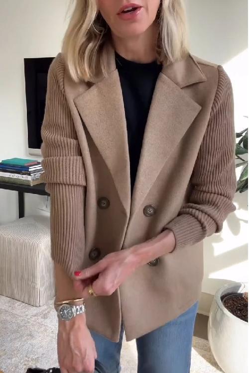 Ebba - Knit-Sleeve Double-Breasted Blazer