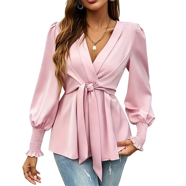 Apolline - Elegant Wrap Style Satin Blouse