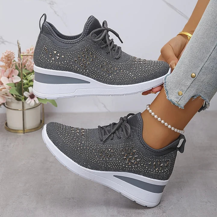 Lilia - Rhinestone-Embellished Wedge Trainers
