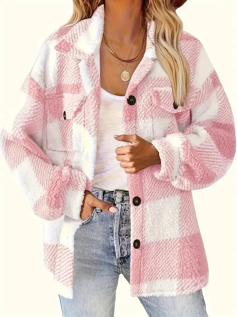 Emelisse - Cozy Plaid Button Overshirt