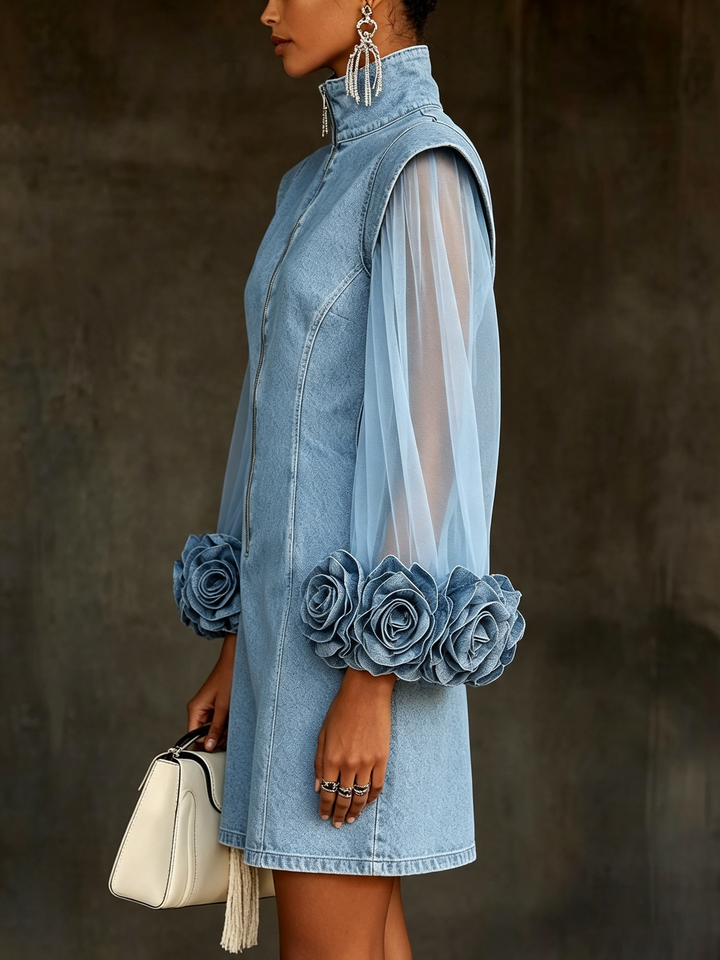 Amelie - Structured Sheer-Sleeve Mini Dress