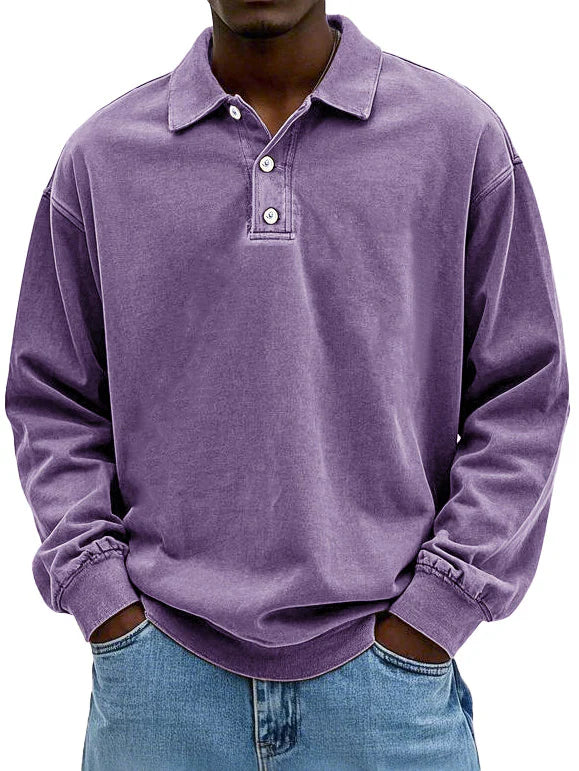 Brychan - Vintage-Wash Long Sleeve Polo Shirt