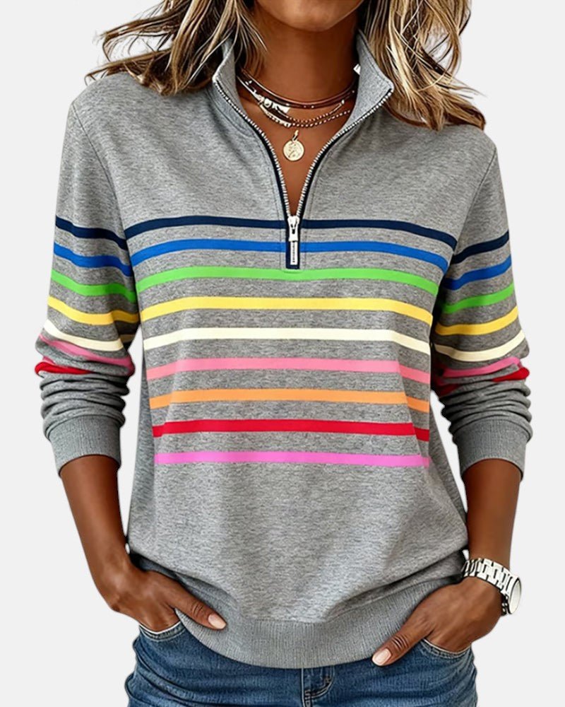 Corinelle - Soft-Touch Striped Half-Zip Sweatshirt