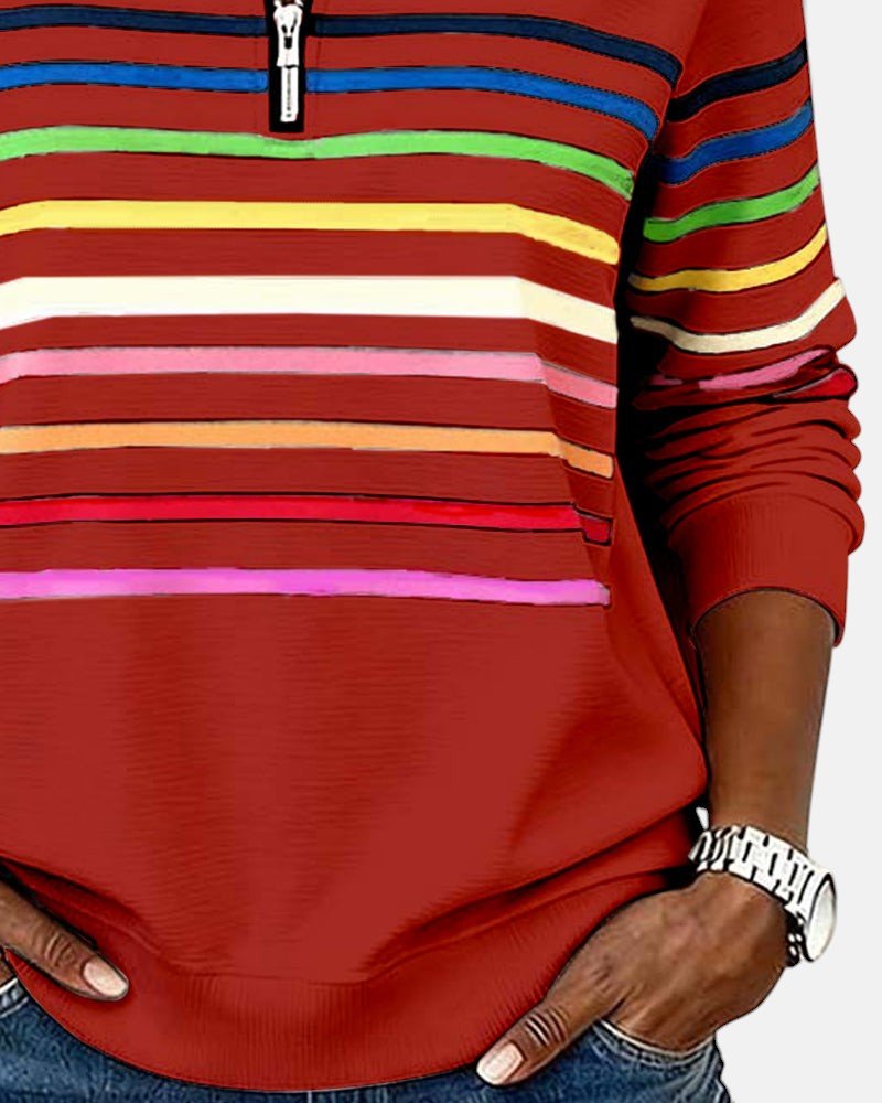 Corinelle - Soft-Touch Striped Half-Zip Sweatshirt