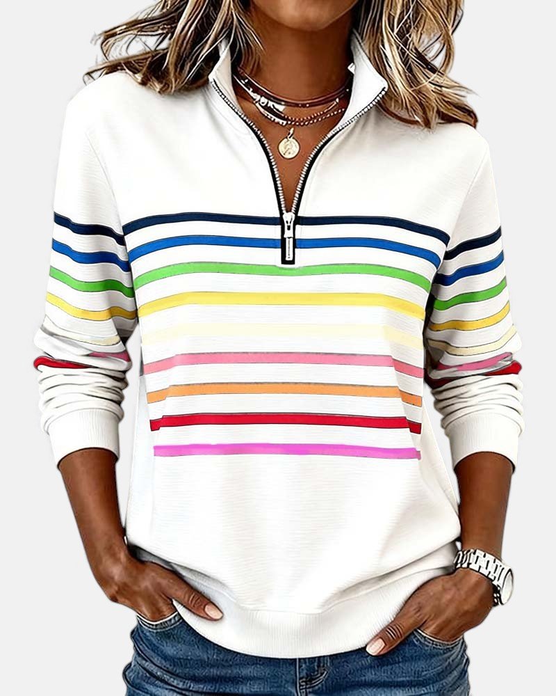 Corinelle - Soft-Touch Striped Half-Zip Sweatshirt